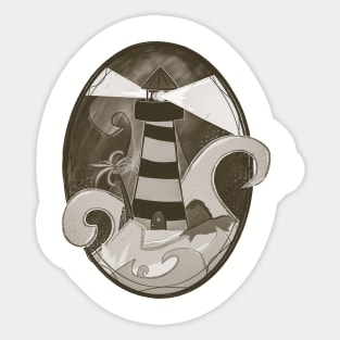 Lighthouse In A Tropical Storm - Monochrome Sticker